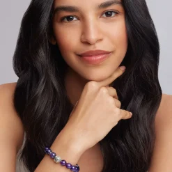 Hot Amethyst Silver Station Bead Bracelet Silver