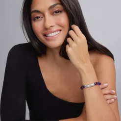 Cheap Amethyst Silver Station Bead Bracelet Silver