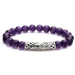 Hot Amethyst Silver Station Bead Bracelet Gemstones