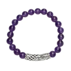 Hot Amethyst Silver Station Bead Bracelet Gemstones