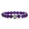 Fashion Amethyst Silver Station Bead Bracelet Gemstones