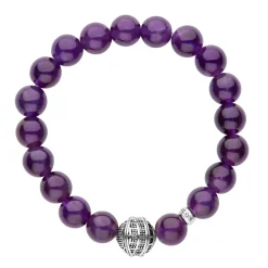 Fashion Amethyst Silver Station Bead Bracelet Gemstones