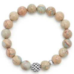 Fashion Aqua Tera Jasper Silver Station Bead Bracelet Gemstones