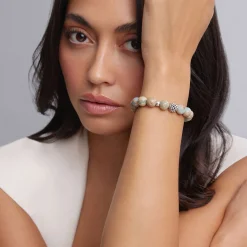 Sale Aqua Tera Jasper Silver Station Bead Bracelet Silver