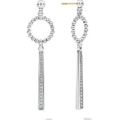 Online Beaded Circle Diamond Drop Earrings Silver