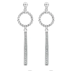 Online Beaded Circle Diamond Drop Earrings Silver