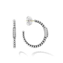 Best Sale Beaded Diamond Hoop Earrings Silver