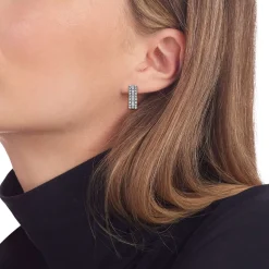 Best Beaded Diamond Huggie Earrings Silver