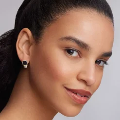 Clearance Bezel-Set Onyx Stud Earrings Two-Tone