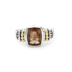 Fashion Bezel-Set Smokey Quartz Ring Two-Tone