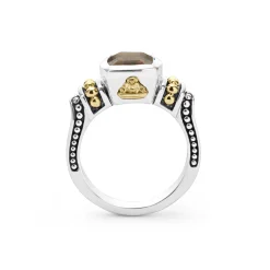 Fashion Bezel-Set Smokey Quartz Ring Two-Tone