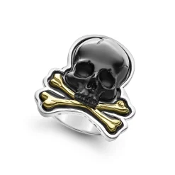 New Black Agate Skull And Bones Statement Ring Rings