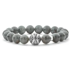 Shop Black Jade Silver Station Bead Bracelet Silver