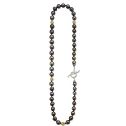 Fashion Black Pearl Gold Station Bead Necklace Necklaces & Chains