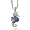 New Blue Sapphire And Diamond Seahorse Pendant Necklace Two-Tone
