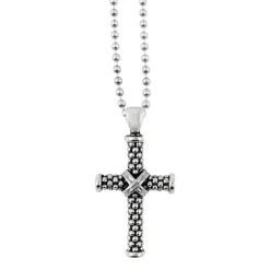 Hot Caviar Beaded Cross Pendant Necklace Silver