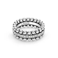 Cheap Caviar Beaded Diamond Ring Silver