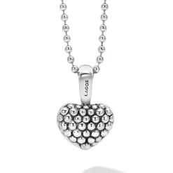 Discount Caviar Beaded Heart Pendant Necklace Silver