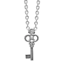 New Caviar Key Diamond Pendant Necklace Silver