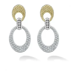 Discount Caviar Oval Diamond Drop Earrings Two-Tone
