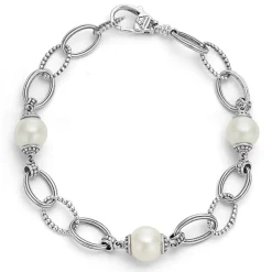Online Caviar Pearl Link Bracelet Silver