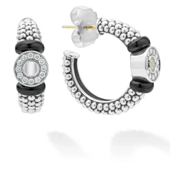 Store Ceramic And Diamond Circle Hoop Earrings Silver