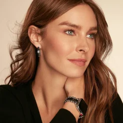 Outlet Ceramic And Diamond Hoop Earrings Silver