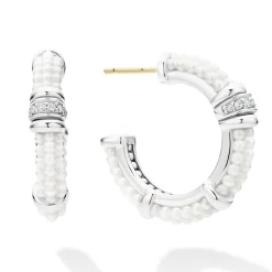 Store Ceramic And Diamond Hoop Earrings Silver