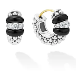 New Ceramic And Diamond Huggie Earrings Silver