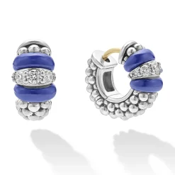 Cheap Ceramic And Diamond Huggie Earrings Silver