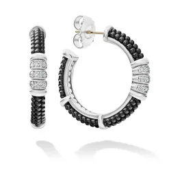 Clearance Ceramic Beaded Diamond Hoop Earrings Silver