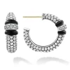 New Ceramic Caviar Diamond Hoop Earrings Silver