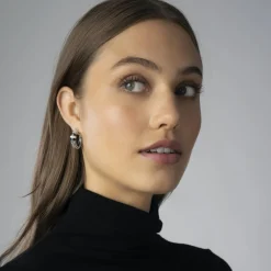 New Ceramic Caviar Diamond Hoop Earrings Silver