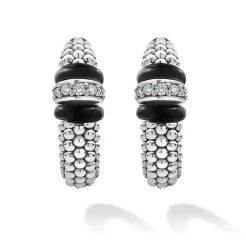 New Ceramic Caviar Diamond Hoop Earrings Silver