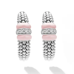 Hot Ceramic Caviar Diamond Hoop Earrings Silver