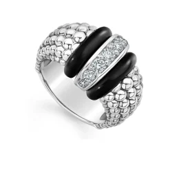 Clearance Ceramic Caviar Diamond Ring Silver