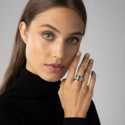 Clearance Ceramic Caviar Diamond Ring Silver