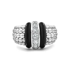 Clearance Ceramic Caviar Diamond Ring Silver