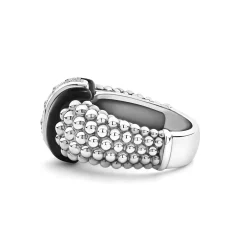 Clearance Ceramic Caviar Diamond Ring Silver