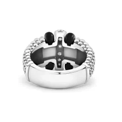 Clearance Ceramic Caviar Diamond Ring Silver