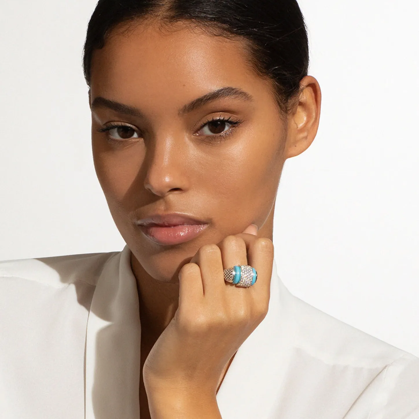 Hot Ceramic Caviar Diamond Statement Ring Diamonds