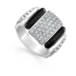 New Ceramic Caviar Diamond Statement Ring Silver