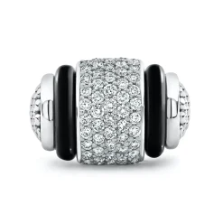 New Ceramic Caviar Diamond Statement Ring Silver