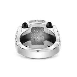 New Ceramic Caviar Diamond Statement Ring Silver