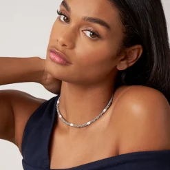 New Ceramic Three Bead Station Caviar Necklace Two-Tone