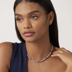 New Ceramic Three Bead Station Caviar Necklace Two-Tone