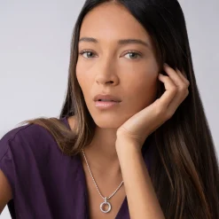 Outlet Circle Diamond Pendant Necklace Silver