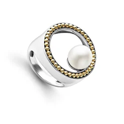 Online Circle Pearl Statement Ring Two-Tone