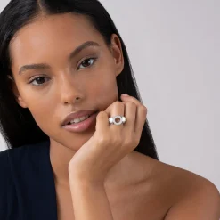 Outlet Diamond Circle Caviar Ring Silver