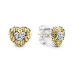Outlet Diamond Heart Stud Earrings Two-Tone